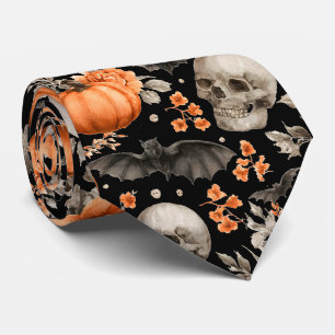 Halloween Skull Bats en Bloemen Zwart Stropdas