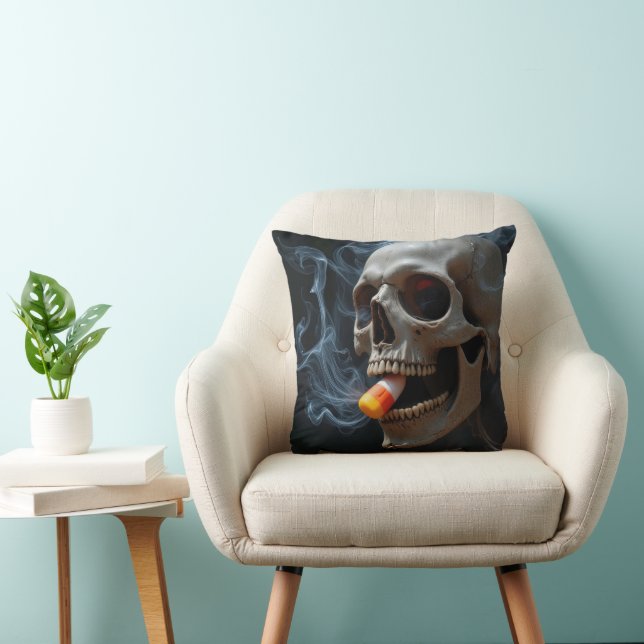 Halloween Skull bijten Candy Corn Kussen (Stoel)