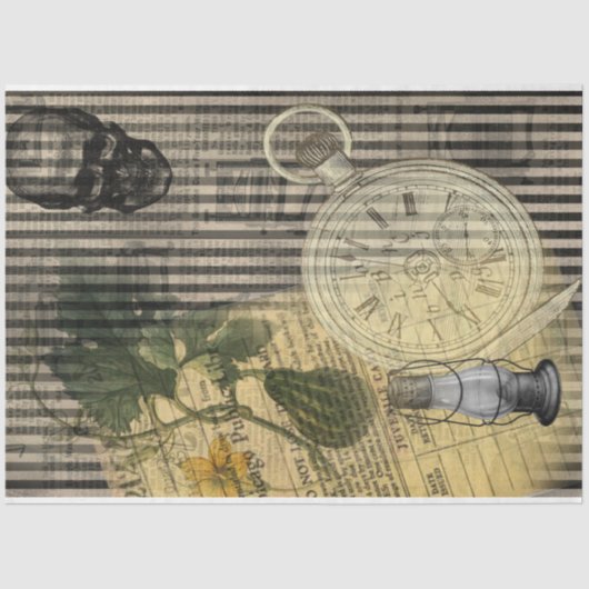 Halloween Skull Clock en Green Pumpkin Tissuepapier (Voorkant)