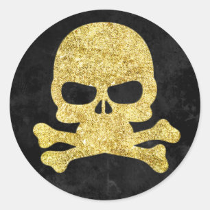 Halloween Skull & Cross Botten Gold Faux-Glitter Ronde Sticker