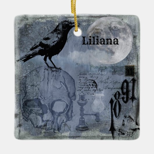  Halloween Skull en Crow Customize Keramisch Ornament (Voorkant)