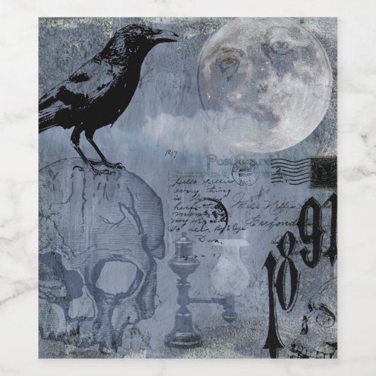  Halloween Skull en Crow Customize Wijn Etiket (Enkel label)