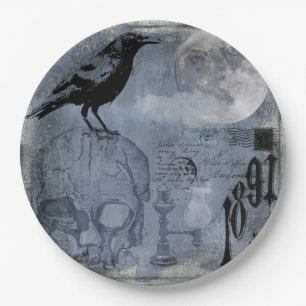 Halloween Skull en Crow Papieren Bordje