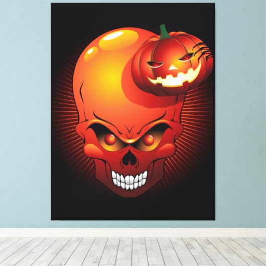Halloween Skull en Pumpkin Canvas Afdruk (Insitu (Houten vloer))
