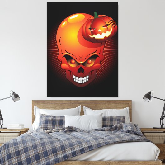 Halloween Skull en Pumpkin Canvas Afdruk (Insitu (Slaapkamer))