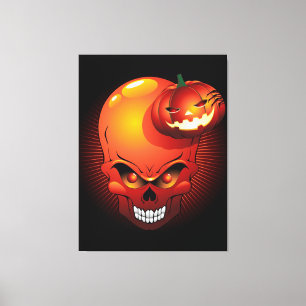 Halloween Skull en Pumpkin Canvas Afdruk
