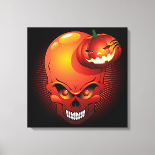 Halloween Skull en Pumpkin Canvas Print