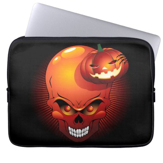 Halloween Skull en Pumpkin Laptop Sleeve (Voorkant)