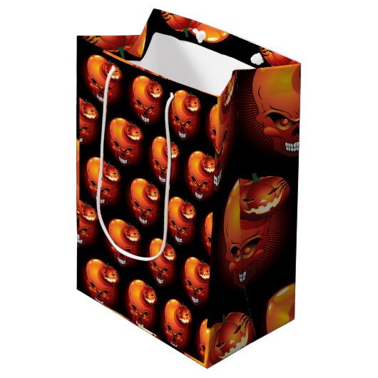 Halloween Skull en Pumpkin Medium Cadeauzakje (Voorkant Gekanteld)