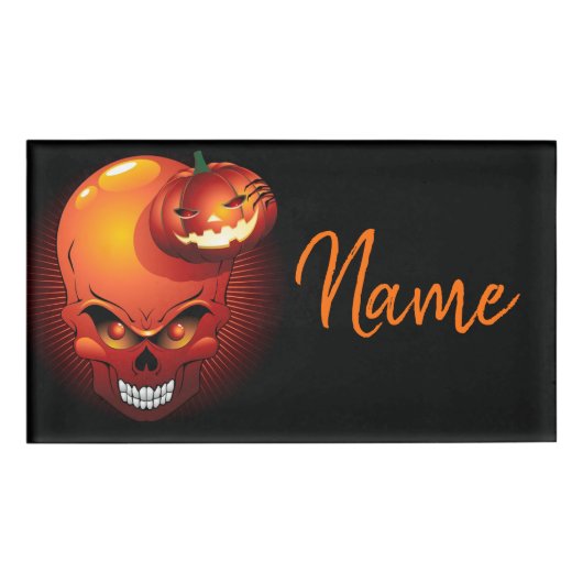 Halloween Skull en Pumpkin Naambadge (Voorkant)