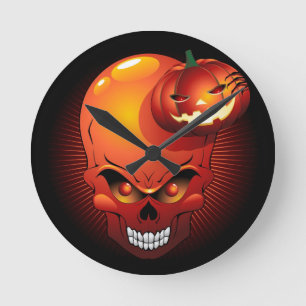Halloween Skull en Pumpkin Ronde Klok