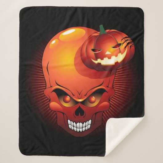 Halloween Skull en Pumpkin Sherpa Deken (Voorkant)