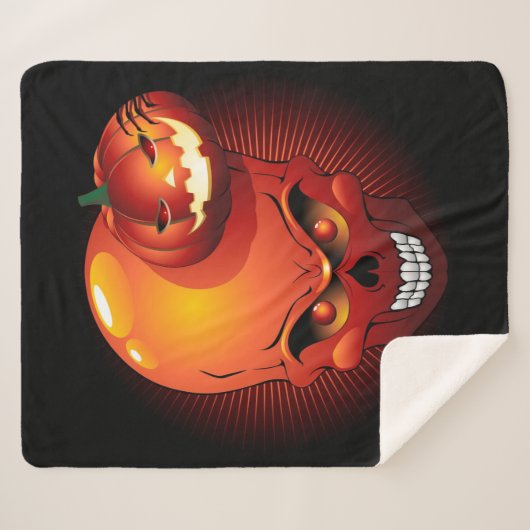 Halloween Skull en Pumpkin Sherpa Deken (Voorkant (horizontaal))