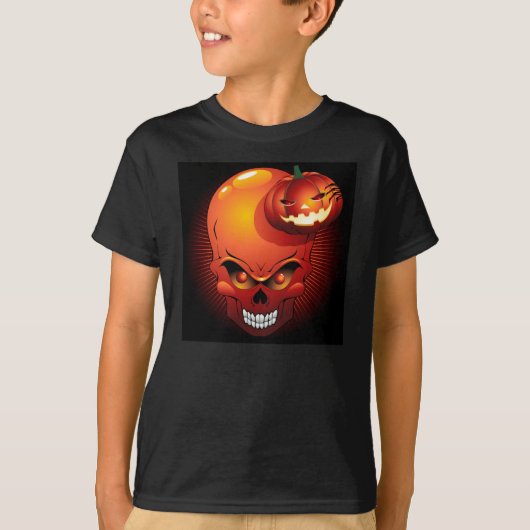 Halloween Skull en Pumpkin T-Shirt (Voorkant)