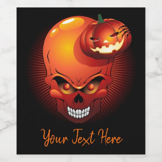 Halloween Skull en Pumpkin Wijn Etiket (Enkel label)