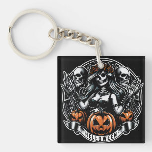Halloween Skull Gothic Girl Helloween Witch Sleutelhanger