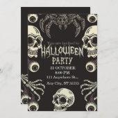 Halloween Skull Invitation Zwart Wit Kaart (Voorkant / Achterkant)