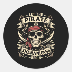 Halloween Skull laat de piraten Shenanigans beginn Ronde Sticker