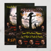 Halloween Skull Screaming Moon Party Kaart (Voorkant / Achterkant)