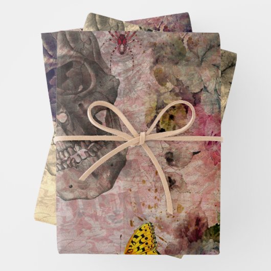 Halloween Skull, Wine Glass and Yellow Butterfly Inpakpapier Vel (In situ)