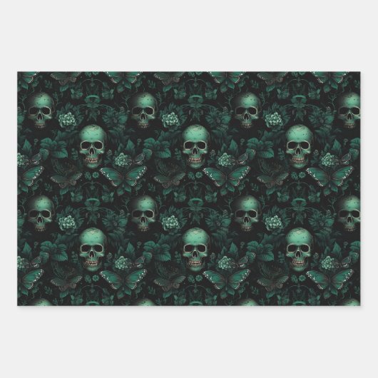 Halloween Skulls and Flowers Inpakpapier Vel (Voorkant 3)
