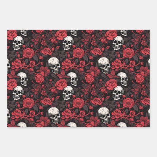 Halloween Skulls and Flowers Inpakpapier Vel (Voorkant 2)