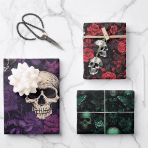 Halloween Skulls and Flowers Inpakpapier Vel