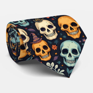 Halloween Skulls and Flowers Stropdas