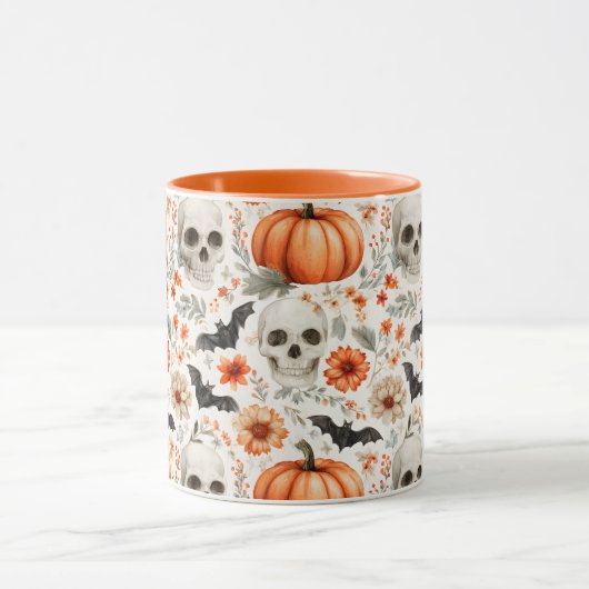 Halloween Skulls bloemen en pompoenen Mok (Midden)