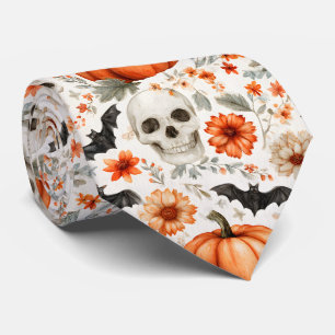 Halloween Skulls bloemen en pompoenen Stropdas
