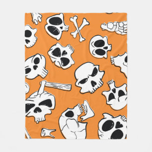Halloween Skulls Botten Doodle Pattern Fleece Deken