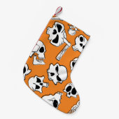Halloween Skulls Botten Doodle Pattern Kleine Kerstsok (Voorkant (Hangend))