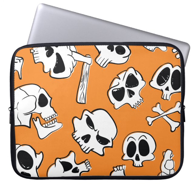 Halloween Skulls Botten Doodle Pattern Laptop Sleeve (Voorkant)