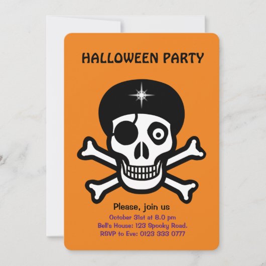 Halloween skulls op oranje uitnodiging (Voorkant)