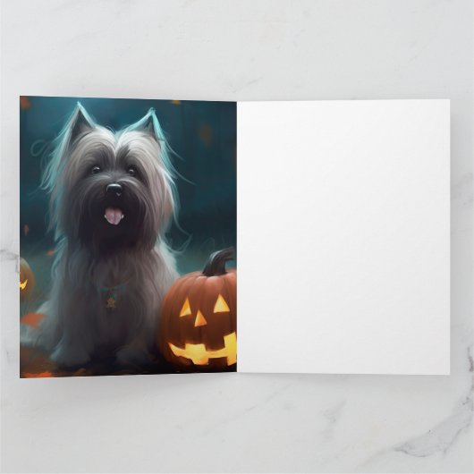 Halloween Skye Terrier met pomkins Scary Kaart (Binnen)