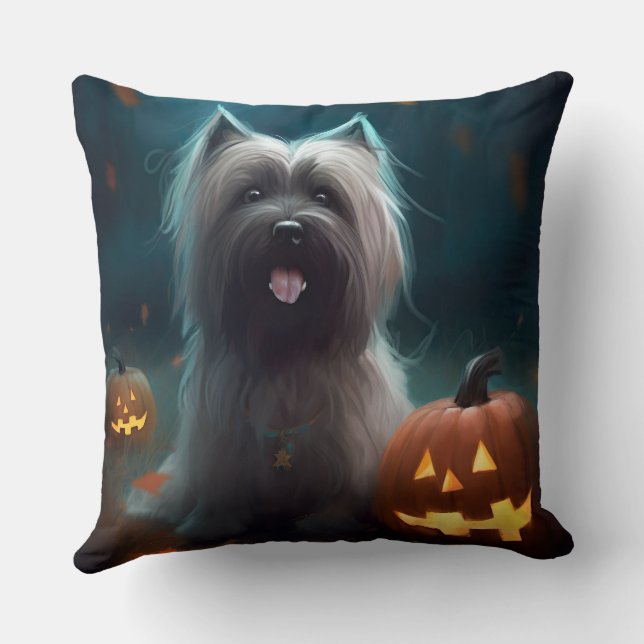 Halloween Skye Terrier met pomkins Scary Kussen (Achterkant)