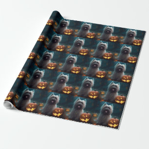 Halloween Skye Terrier Met Pompoenen Eng Cadeaupapier
