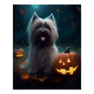 Halloween Skye Terrier Met Pompoenen Eng  Perfect Poster