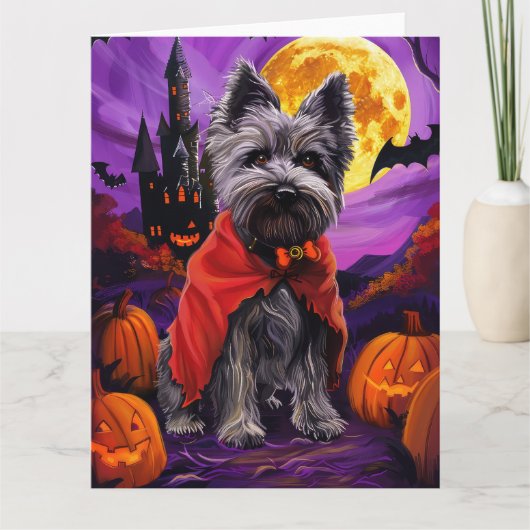 Halloween Skye Terrier Vampire Pumpkins eng Kaart (Voorkant)