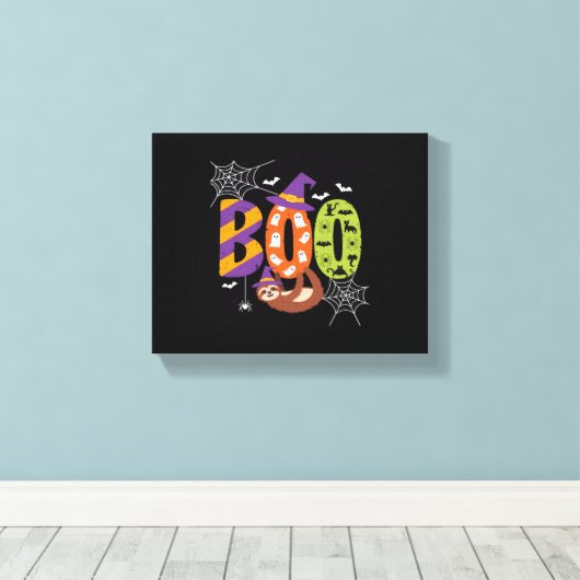 Halloween Sloth Boo Lazy Essential T-shirt Canvas Afdruk (Insitu (Houten vloer))