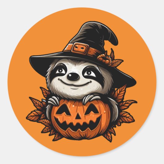 Halloween Sloth Pumpkin Festival Ronde Sticker (Voorkant)