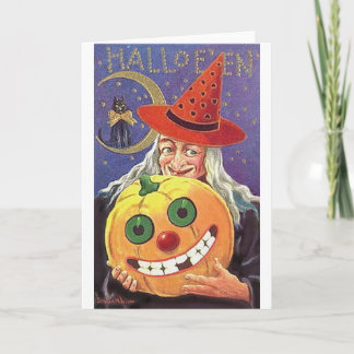 Halloween Smiling Witch and Pumpkin Kaart