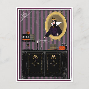 Halloween Sneeuwwitje heks en taart briefkaart