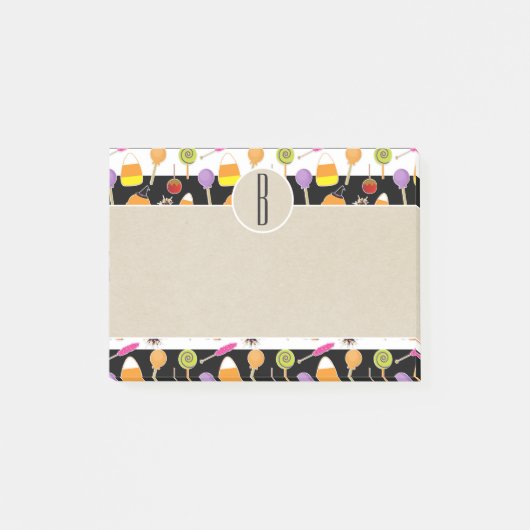 Halloween Snoep Kraft Rustic Monogram Initiaal Post-it® Notes (Voorkant)