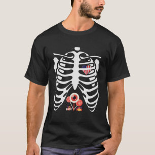 Halloween Snoep Ribcage X-ray Skelet USA Pullove T-shirt