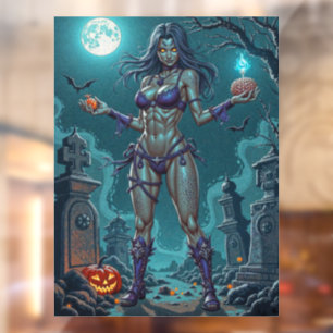 Halloween Snoepje of Zombie Vriendin met Hersenbre Raamsticker