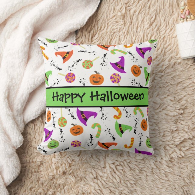 Halloween Snoepjes Pumpkins Witch Petten Pattern Kussen (Deken)