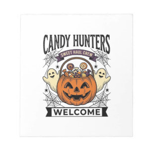 Halloween Snoepjes Verzamelaar Vintage Gravure Pom Notitieblok