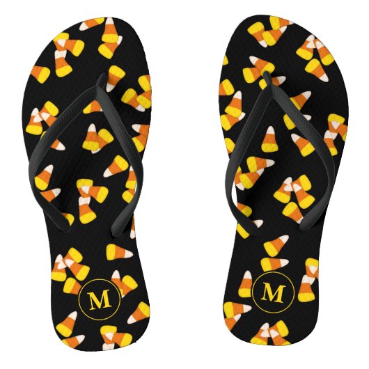 Halloween snoepmaïskatroon, monogrammen teenslippers (Voetbed)