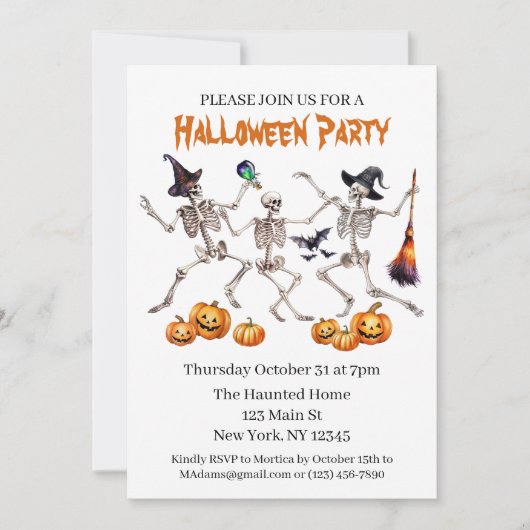 Halloween Soirée dansante Skeletons Invitation (Devant)